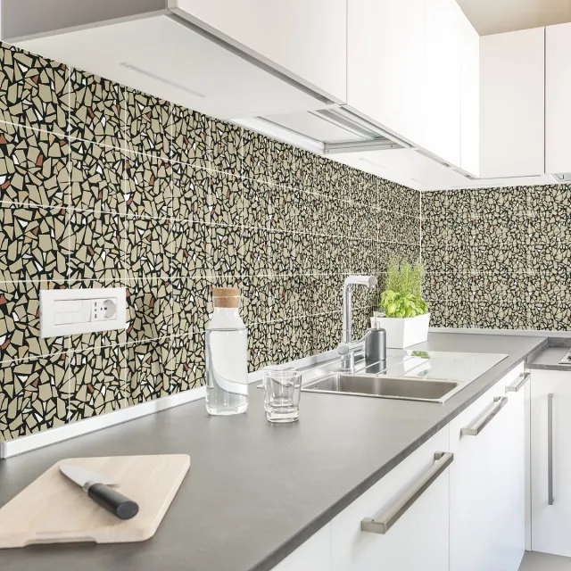 Ambiance Sticker Zelfklevende tegelmuurstickers voor keuken en badkamer - 60 terrazzo tegelstickers Manarola - 60 stickers 10x10cm Multi color