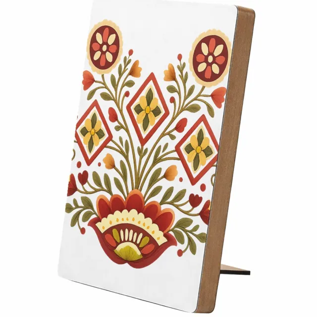 Mr Cadeautjes Glasframe/MDF 12,7 x 17,8 - design Een zonvormig botanisch medaillon met compacte, strakke symm | cadeau Wit