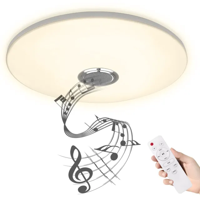 Aufun dimbare LED-plafondlamp met luidspreker 60W, dimbare LED-plafondlamp met afstandsbediening Wit