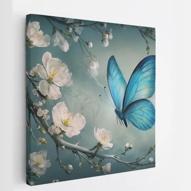 Saammp Canvas Schilderij - Elegante Vlinder - Abstract met Bloesemtakken - 30x30 - Foto op canvas - Wanddecoratie - Muurdecoratie Woonkamer - Kantoor Decoratie multicolor