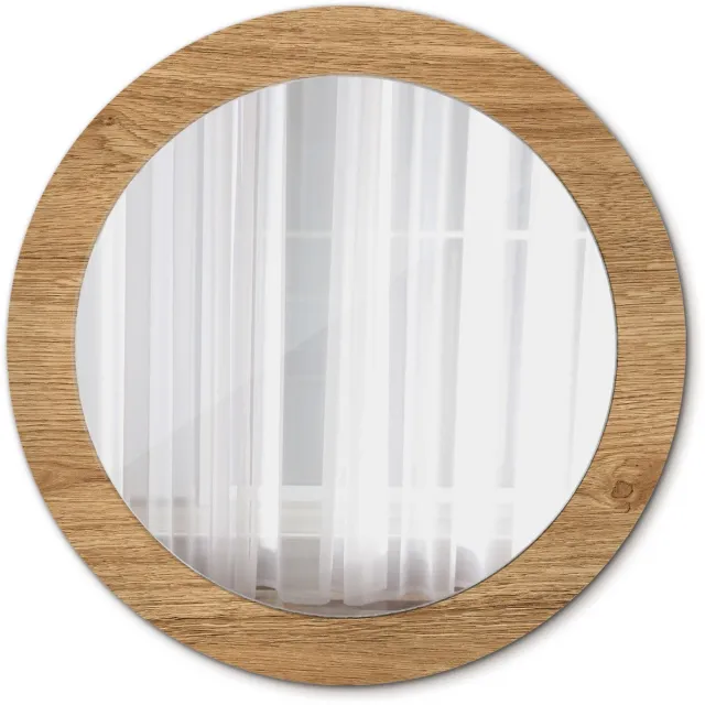TULUP Spiegel - Ronde vorm Spiegel - op gehard Glas - Houttextuur - Diameter: 70 cm - Stijlvolle spiegel met grafisch motief - Woonkamerspiegel - Inloopkastspiegel - Spiegel voor kantoor of studio - Bruine - Luxe Spiegel - Wandmontage Bruin Houttextuur