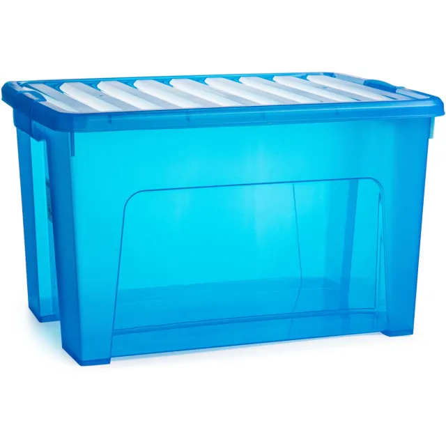 PLASTICFORTE Opslagbox - met deksel - transparant blauw - 47 liter - 54 x 38 x 32 cm - kunststof - opbergdoos - opbergen