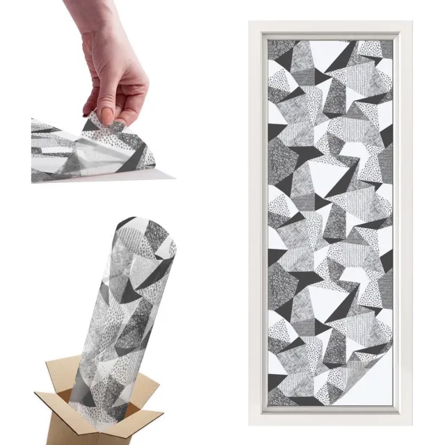 TULUP Raamfolie Anti inkijk - Geometrische figuren Privacy Folie Raam - 50x146 cm - Zwart-wit Anti inkijk Folie - Raamfolie Tegen inkijk Glas in Lood - Voor op kantoor, voor de woonkamer, voor de hal - Raamfolie Zonwering Zwart-wit - Geometrische figuren