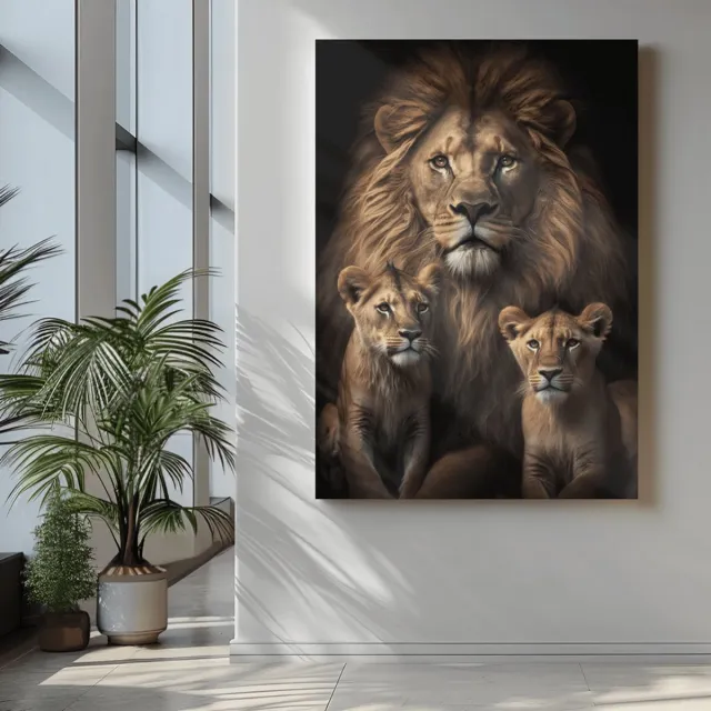 Trendex Global Canvas Schilderij - Dieren - Wilde Dieren - Leeuw en Welpen - 90x60x2 cm Bruin