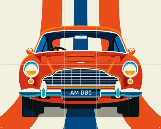 IXXI Red Vintage Sports Car with Stripes, Bo Lundberg - 100 x 80 cm - Grote wanddecoratie en posters - Grafisch Ontwerp, Illustraties, Retro, Pop art Rood