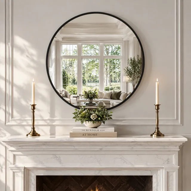 Yelenaro Ronde wandspiegel Ø 75 cm, Moderne badkamerspiegel, Grote spiegel geschikt voor slaapkamer, woonkamer en hal, Metalen lijst, Zwart
