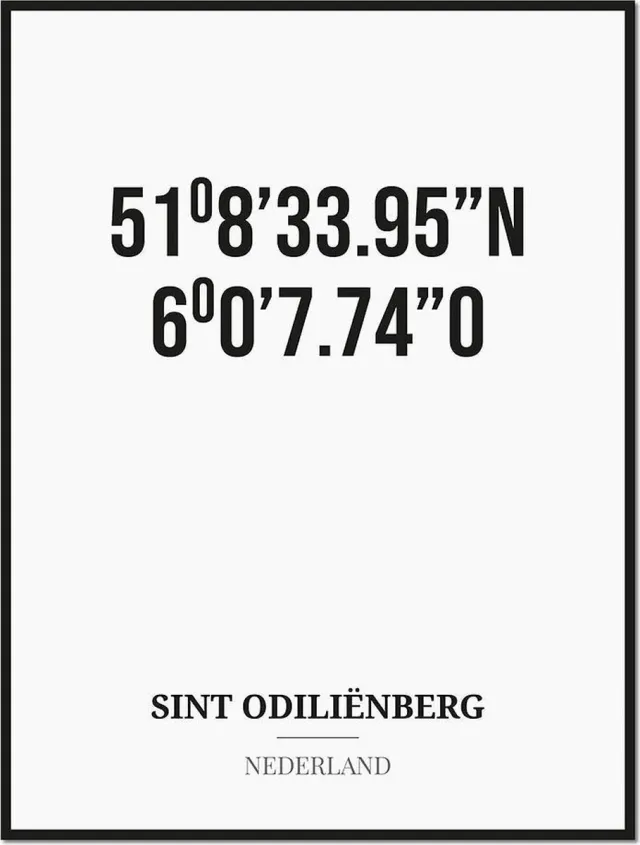 Studio216 Poster/kaart SINT ODILIËNBERG met coördinaten zwart, wit