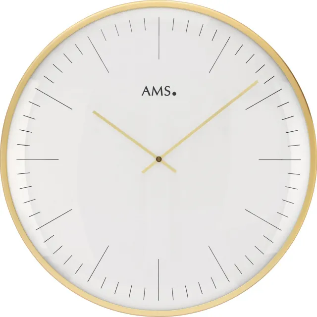 AMS W9541 - Wandklok - Analoog - Metaal - Mineraal glas - Goudkleurig - Wit - 40 cm ø