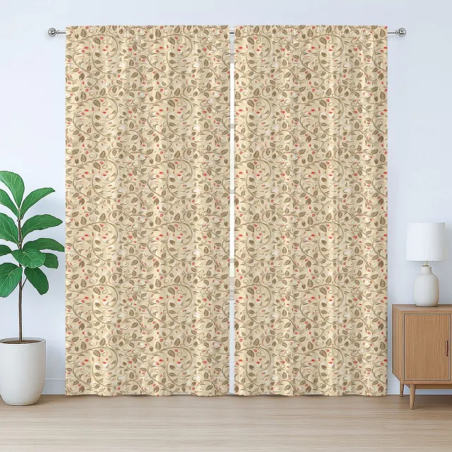 ABAKUHAUS Rustiek bloemengordijn, abstract, delicaat, transparant, met lussen en haken, 280 x 245 cm, beige, karamel, vermiljoen
