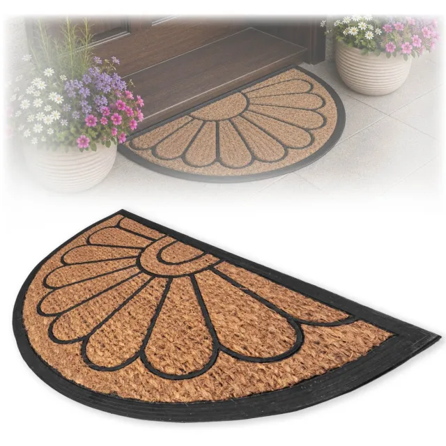 KADAX kokosmat 45 x 75 cm, halfronde deurmat van kokos en rubber, antislip deurmat voor buiten, vuilvangmat met rubberen onderkant bruin, zwart
