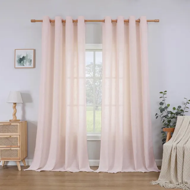 Ibenzoa Luxe Oudroze Gordijnenset van Linnenmix met Metalen Oogjes voor Privacy en Stijl donkerroze