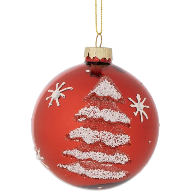 dekoratief Hanger kerstbal m/boom, rood/wit, glas, 8x8x8cm | A249068