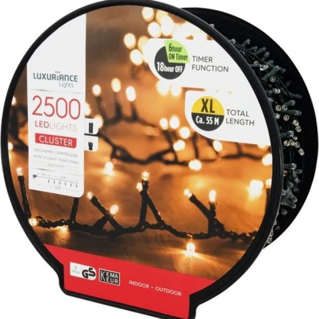 Luxuriance Lights Kerstverlichting - Luxuriance Lights Cluster 2.500 ledlampjes | 55 meter | Kema Keur | Met Timer Functie
