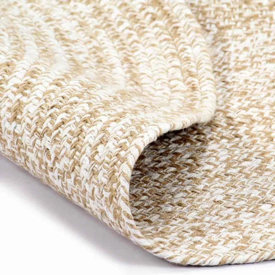 vidaXL Vloerkleed handgemaakt 90 cm jute wit en naturel, foto 2