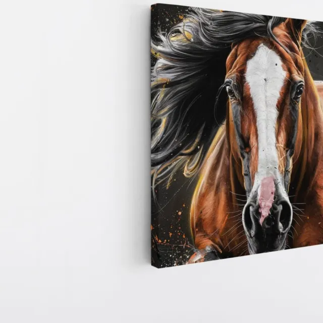 Saammp Canvas Schilderij - Paarden - portret - Dieren - Natuur - 30x30 - Foto op canvas - Wanddecoratie - muurdecoratie Woonkamer - Slaapkamer decoratie - Canvas Print Multicolor