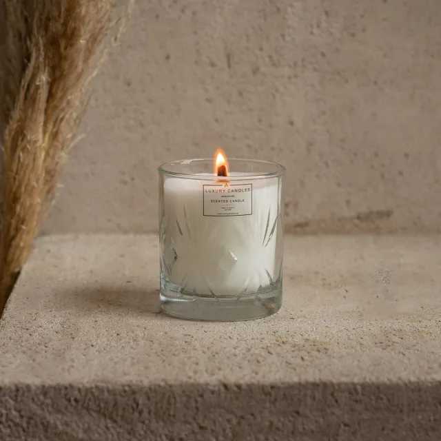 Luxury candles Geurkaars - Babypoeder - Luxury Candle - Wit - 120 Branduren - Neutraal - Houten Lont - Kristal Glas - Sojawas - Sfeer - Knisperend