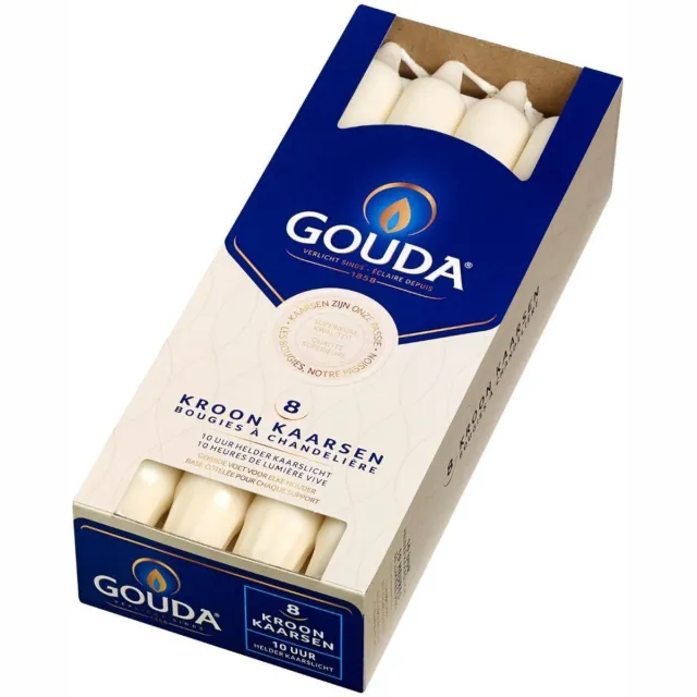 Gouda Kroonkaarsen - 48 stuks - Ivoor - 10 branduren - 24 cm