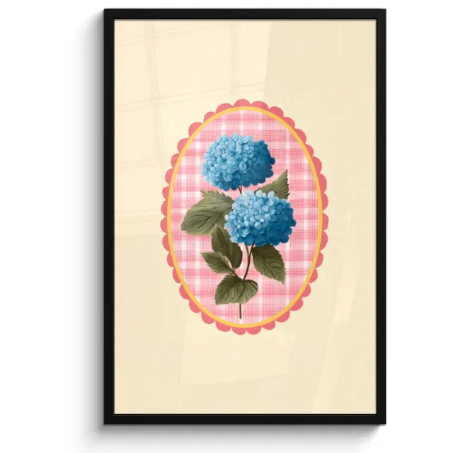 FrameYourWall Poster in lijst - Fotolijst 60x90 cm - Posters - Bloemen - Blauw - Lijst - Bladeren - Posterlijst zwart - Decoratie - Wanddecoratie woonkamer - Muurdecoratie slaapkamer Bloemen - Lijst