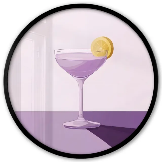 FrameYourWall Poster in lijst Rond - Fotolijst 40x40 cm - Posters - Cocktail - Paars - Minimalistisch - Citroen - Ronde posterlijst zwart - Decoratie - Wanddecoratie woonkamer - Muurdecoratie slaapkamer