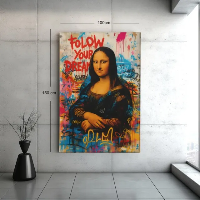 Trendex Global Canvas Schilderij - Graffiti Mona Lisa - Street Art - 120x80x2 cm Kleurrijk