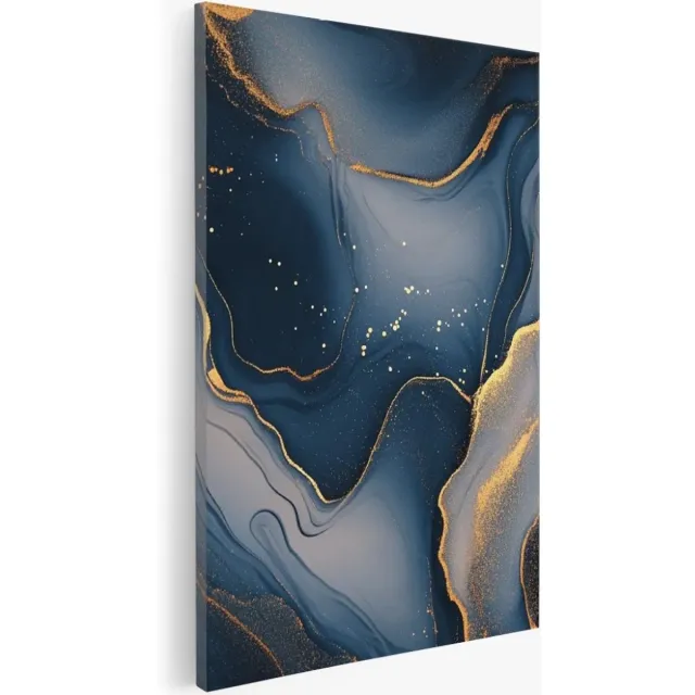 Saammp Canvas Schilderij - Blauw - marmer - Abstract - 50x70 - Foto op canvas - Wanddecoratie - Muurdecoratie Woonkamer - Kantoor Decoratie Multicolor