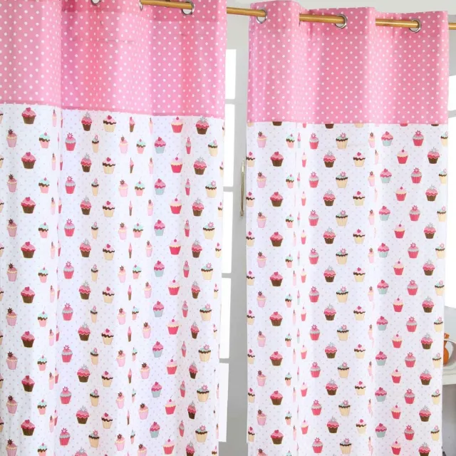 Homescapes gordijnen met oogjes cupcakes roze blauw set van 2 100% katoen, 182 x 137 cm Roze/Wit