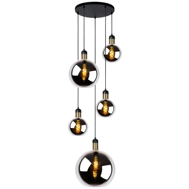Lucide JULIUS - Hanglamp - 5xE27 - Fumé Fumé, Zwart