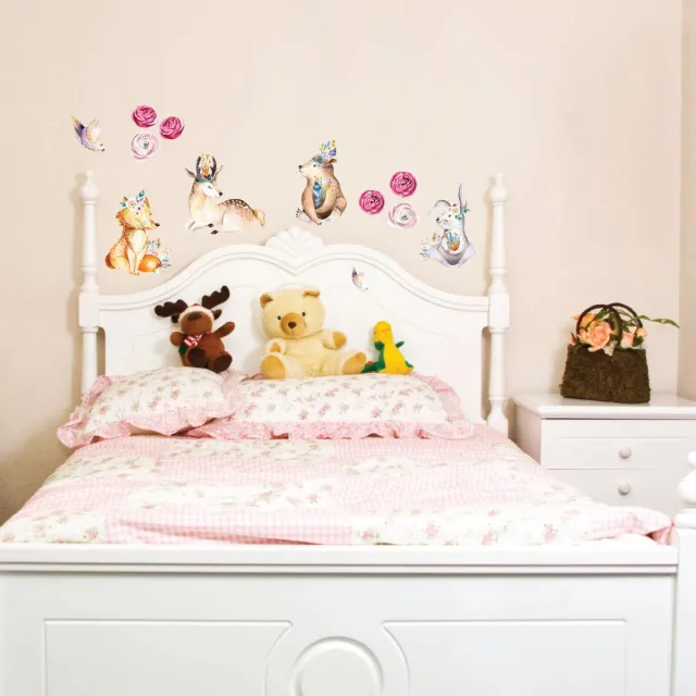Ambiance Sticker Muurstickers - Dieren en bosrozen - Transparante achtergrond - 80x80cm Multi color