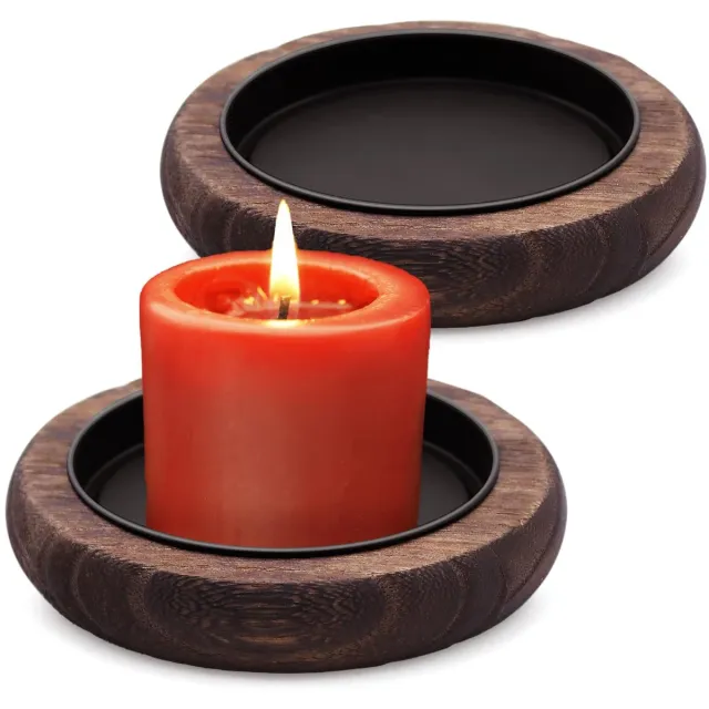 Ibenzoa Stijlvolle Set van Twee Houten Kaarsenhouders met Elegante Retro-Charme voor Diverse Decoraties Bruin