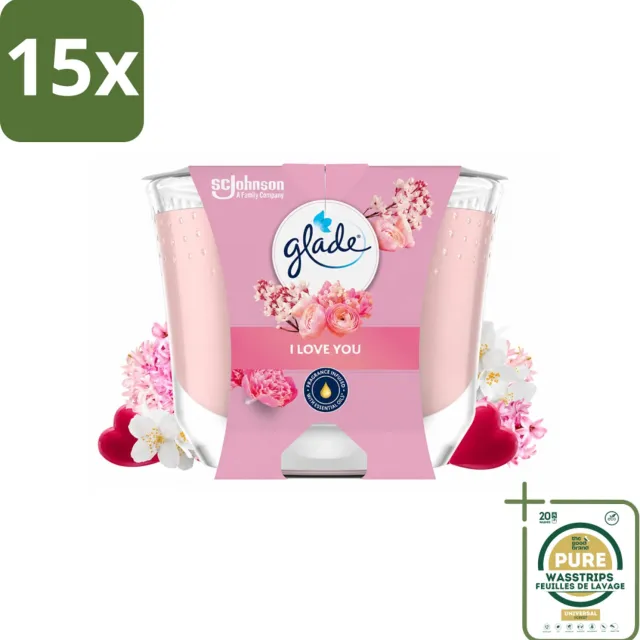 Glade 15 x Glade - Geurkaars I Love You - 100% Raapzaadwas - 204 g - Wasstrips - Geurkaars I Love You - Geurkaars - Geur - Bloemige Geur - Liefde roze