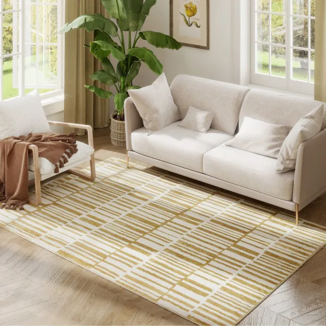 ECTEATOY Vloerkleed - Carpet -Tapijt - Wasmachine Wasbaar - Laagpolig Tapijt voor Woonkamer en Slaapkamer - 170x120 cm - Crème