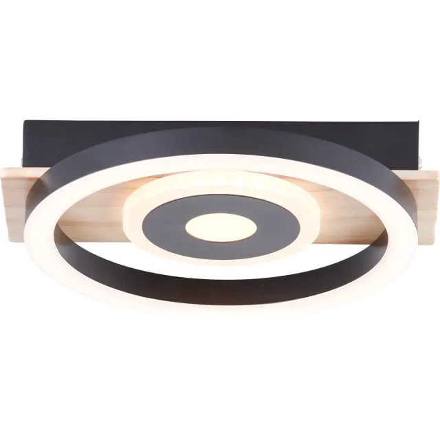 Brilliant Maureen - Plafondlamp - LED 22W - 3000K - Zwart - Hout