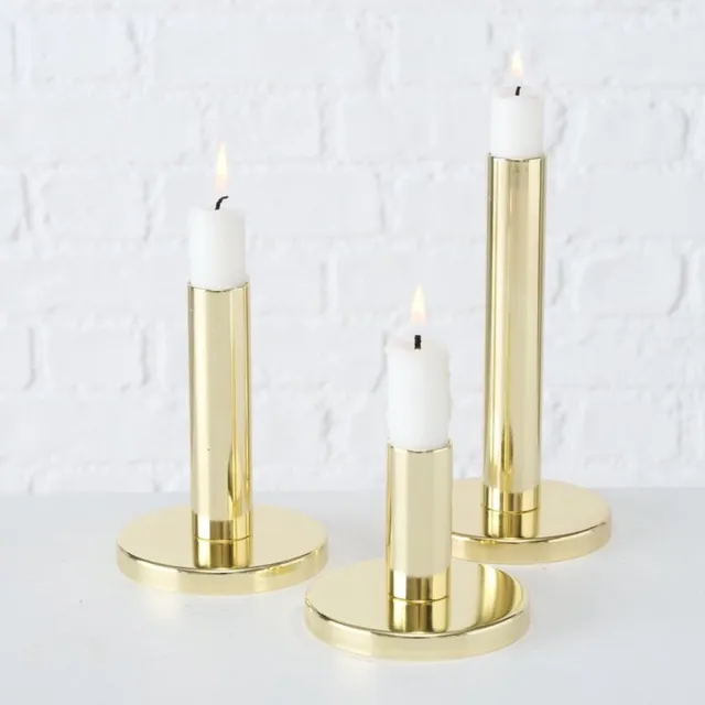 Boltze Home Kaarsenhouders Set van 3 - Gouden Kandelaars Metaal - Dinerkaarsen - Modern Interieur - Ø9 cm - 8, 12 & 16 cm
