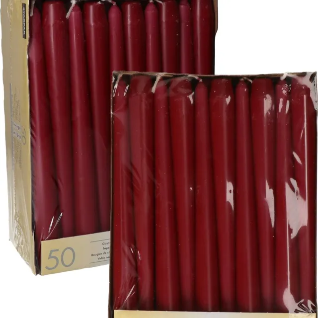 Conpax Candles Dinerkaarsen/kandelaar kaarsen Mega Pack - 100x stuks - donker rood - 25 cm - Tafelkaarsen Donkerrood