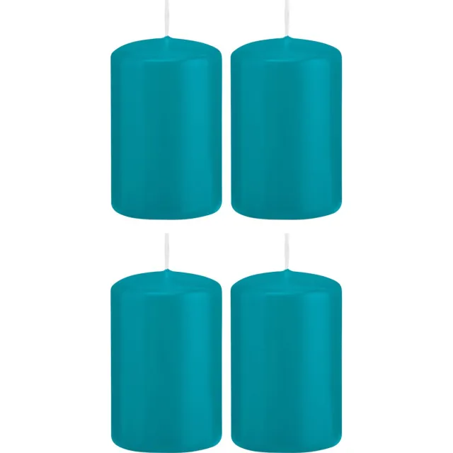 Trend Candles Cilinderkaars/stompkaars - 4x - turquoise - 5 x 8 cm - 18 branduren - met brandvertragende folie