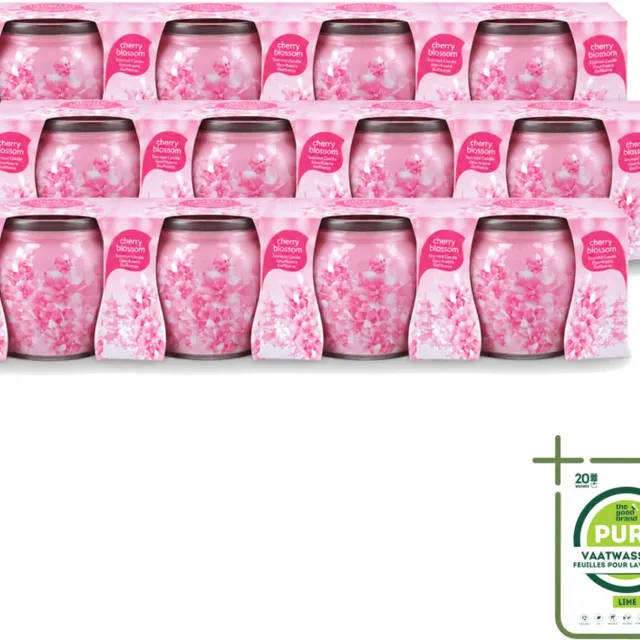 At Home 12 x At Home - Scents - Geurkaars - Cherry Blossom - 70 g - Grootverpakking - Vaatwasstrips - Geurkaars Cherry Blossom - Geur In Huis - Kersenbloesem Geur - Rustgevende Geur - Geur In Woonkamer Roze