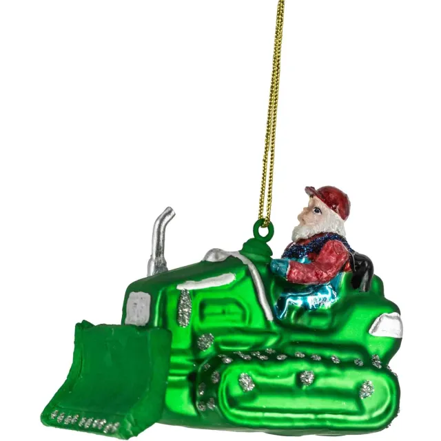 homebound by ky Kerstbal kerstman op tractor | glas | 10,1x5,3x9,5cm | kerstbal Groen