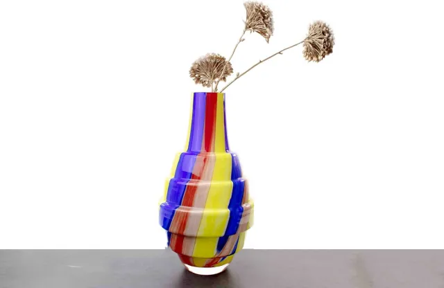 Loranto Glazen Vaas - Bloemenvaas - Vaas Glas - Vaas van Glas Rainbow Lollipop Geel