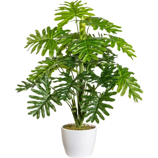 Kopu kunstplant Monstera 50cm in Sierpot wit - 22 bladeren Groen