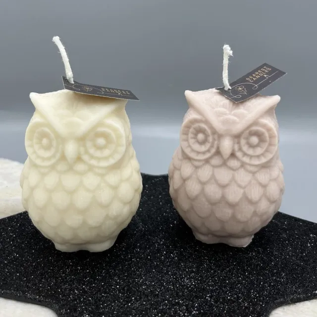 Dearest Candles kaarsen - koolzaadwas - 100% natuurlijk - figuurkaars - set van 2 - Dearest Owl - uil - decoratie - cadeau Gebroken wit