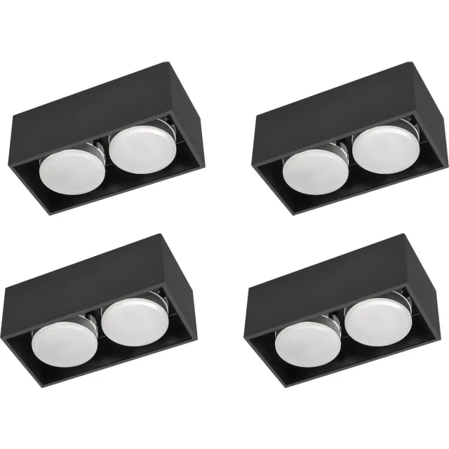 LED's light by Shada Cube Plafonniere met 2 lichtpunten - Draaibaar licht - Staal - 20 x 8 cm - GX53 - Zwart - 4PACK - Plafonnieres - Plafoniere slaapkamer - Plafondlamp - Plafondlampen - Badkamerlamp - Plafond lamp