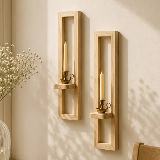 Agdesign Set van 2 Eikenhouten Wandkaarsenhouders – Natuurlijk & Stijlvol
