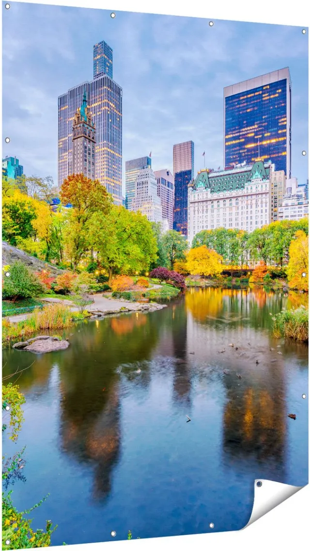 Gards Tuinposter Kleurrijke Central Park tijdens de Herfst - 120x180 cm - Tuindoek - Tuindecoratie - Wanddecoratie buiten - Tuinschilderij Multikleur