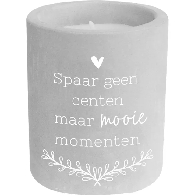 Paper dreams Kaarsje Mooie momenten - 6,5x6,5x8 cm - Cement