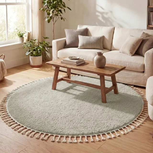 NATURL. Rond hoogpolig vloerkleed - Lofty Fringe Mint - Ø 200cm Groen