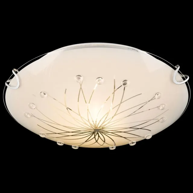 Globo Plafondlamp rond glazen plafondlamp E27 keukenlamp moderne woonkamerlamp chroom, glas metaal, 1x E27 fitting, DxH 25x6 cm Wit
