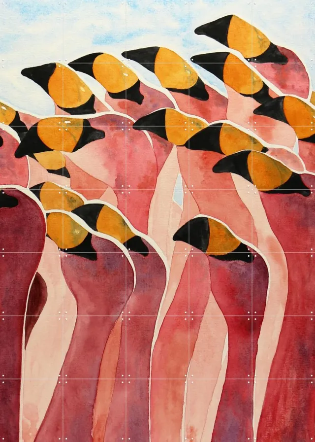 IXXI The Pink Flamingos, Natalie Bruns - 100 x 140 cm - Grote wanddecoratie en posters - Aquarel, Speels, Abstract, Kleurrijk, Woonkamer, Natuur Roze
