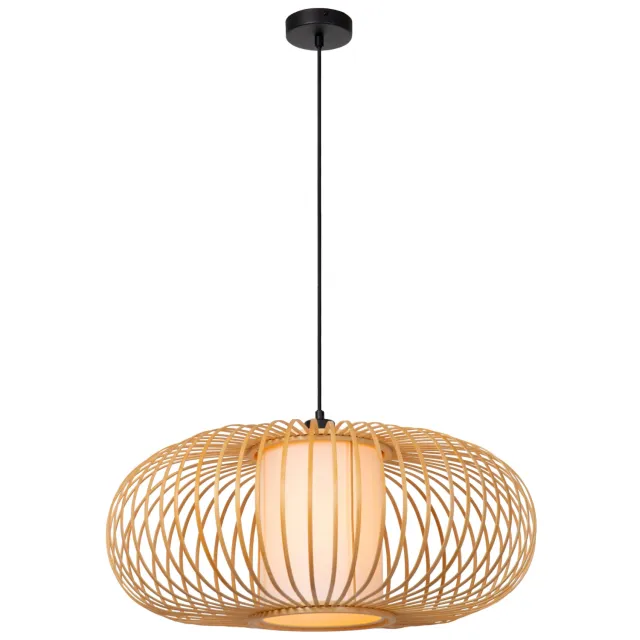 Lucide THULINE - Hanglamp - Ø 60 cm - 1xE27 - Lichte houtlook | Essential Lichtbruin