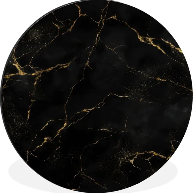 WallCircle Wandcirkel - Muurcirkel - Zwart marmer - Gouden aders - Klassiek - Aluminium - Dibond - 140x140 cm - Binnen en Buiten