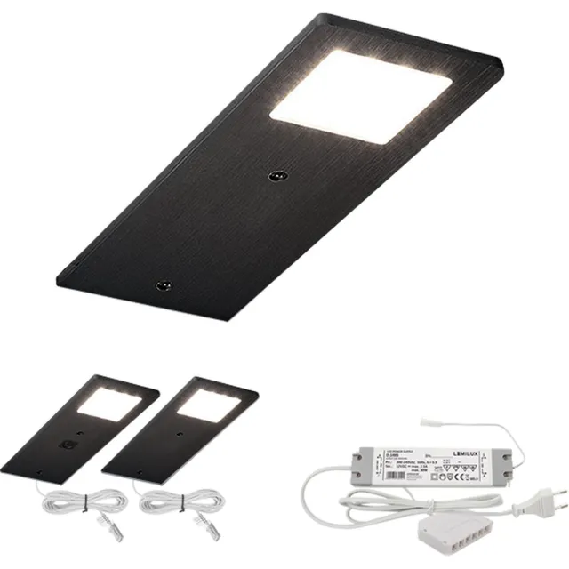 Lemilux VEDA LED Onderbouwverlichting Keuken – Set van 2 Spots – Zwart – Touch Dimmer – Warm Wit 2800K